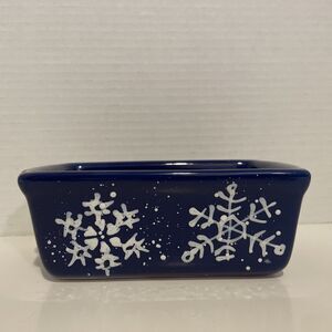 NANTUCKET Stoneware Ceramic LOAF PAN Bread Baking Mini Blue Snowflake ❄️ 6x4 🎁